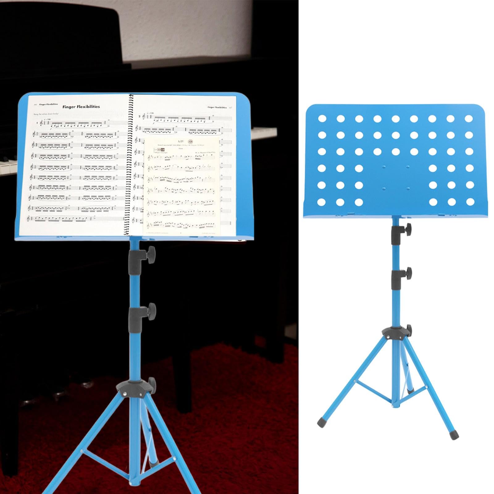 per spartiti, robusto, stabile, regolabile in altezza, pieghevole, per musicisti da viaggio, esibizioni strumentali, palco, principianti, Blu