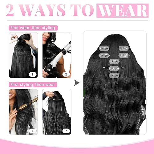 Miniatura 5 de Extensiones de cabello con pinzas, 7 piezas de 4.23 oz, extensiones de cabello humano real de 18 pulgadas con clip, #1, extensiones de cabello
