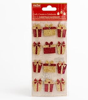 Italian Options Handmade Christmas Self Adhesive Glitter Presents 12 Pack - Card Embellishments