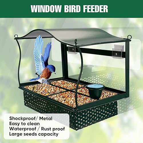 Miniatura 8 de Comedero para pájaros de ventana, comedero de metal para pájaros con cadena colgante al aire libre, comederos para pájaros silvestres exteriores,