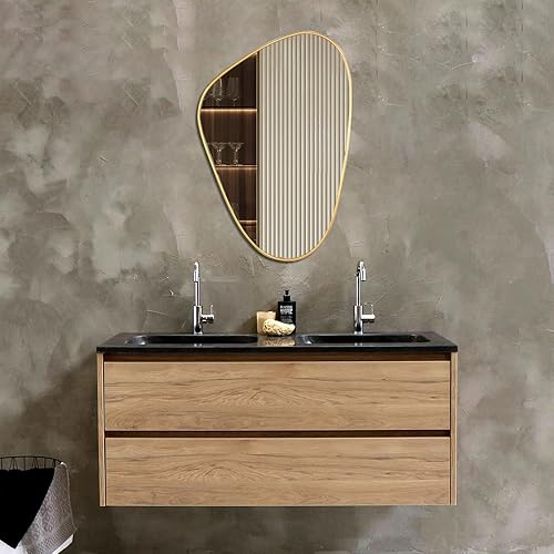 Miniatura 5 de Mirrts Espejo de pared dorado irregular de 16 x 24 pulgadas, moderno espejo de pared decorativo enmarcado para dormitorio, baño y entrada, espejo de