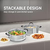 Vista 8 de SUNHOUSE - 3.1 Quart Steamer Pots With Lid 2-Tier Multipurpose Stainless Steel Steaming Pot Cookware With Handle For Vegetable, Dumpling, Sauce