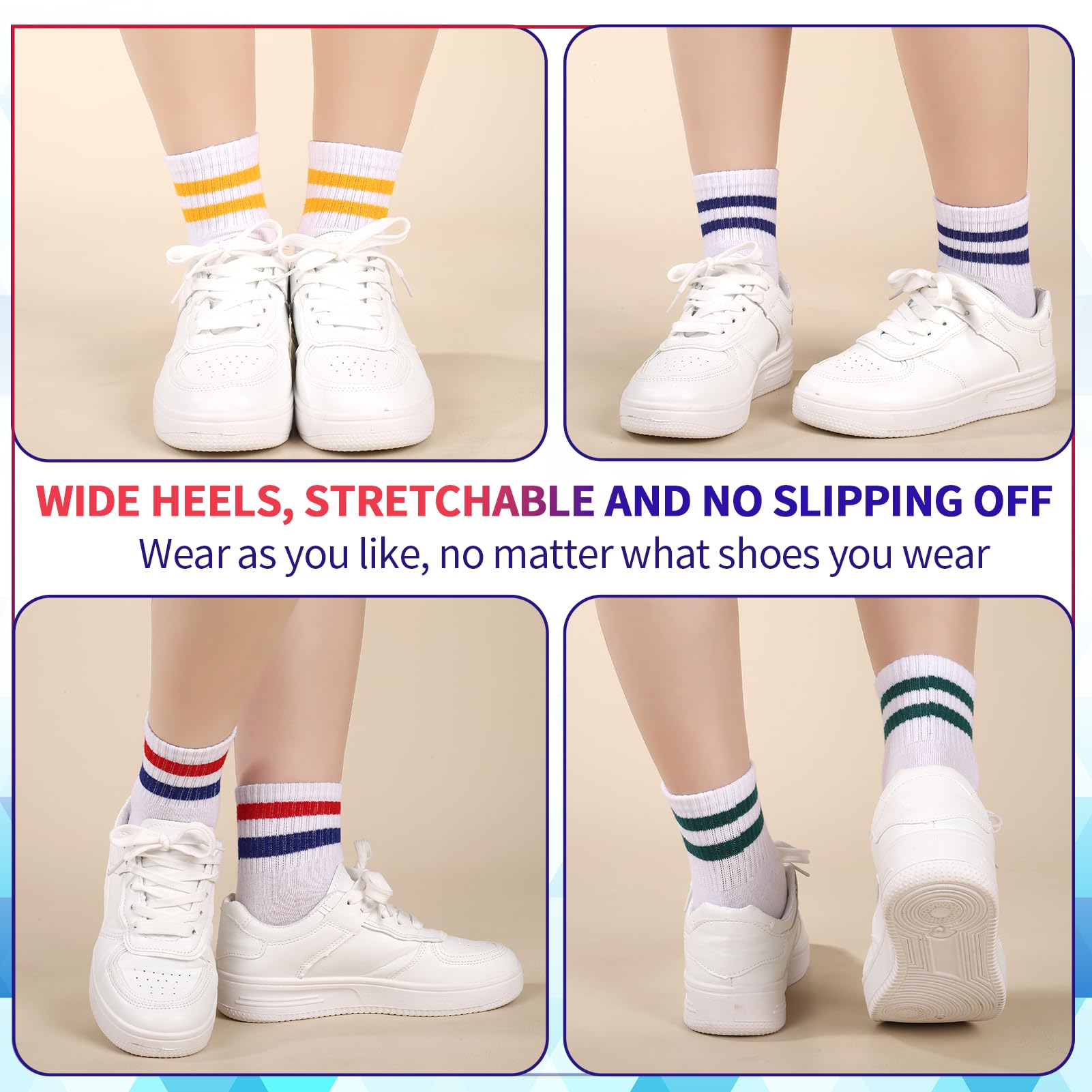 Zuimei 6 Pairs Boys Girls Socks Kids Sport Crew Socks Junior Cotton School Sports Sock, Striped Stretchy Athletic Sock for Girls and Boys 6-12 Years