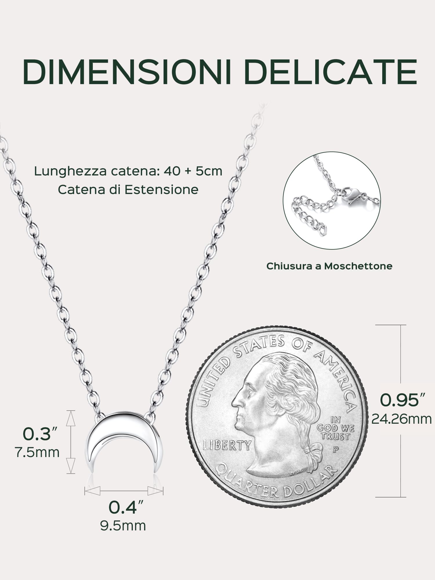 ChicSilver Collana Argento 925 Donna in Oro Bianco, Collana Donna Argento Oro Rosa con Cuore/Luna/Stella Lunga 41+5cm, Catenina Ciondolo Personalizzata Ragazza Bambina Amicizia Idee Regalo