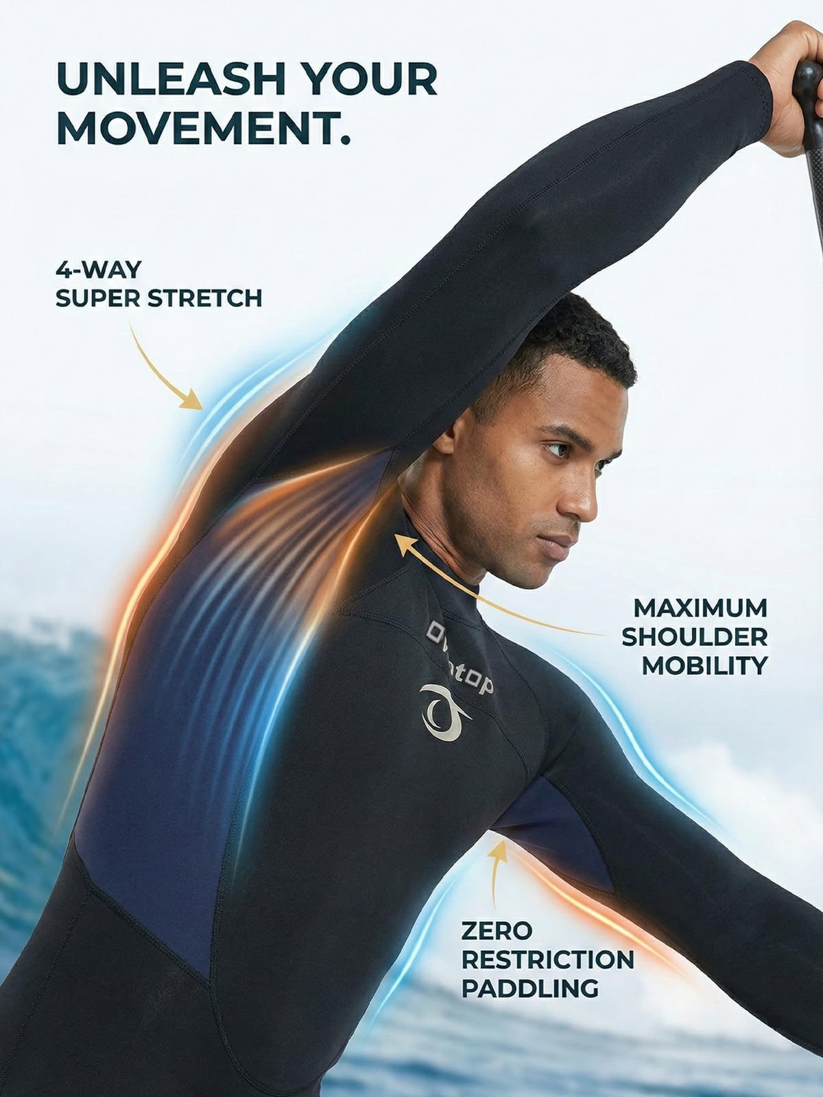 Owntop Muta Uomo 3/2mm Intera, Muta Invernale a Maniche Lunghe Ultra-Stretch, Zip Posteriore Muta da Surf e Immersioni in Neoprene per Adulti