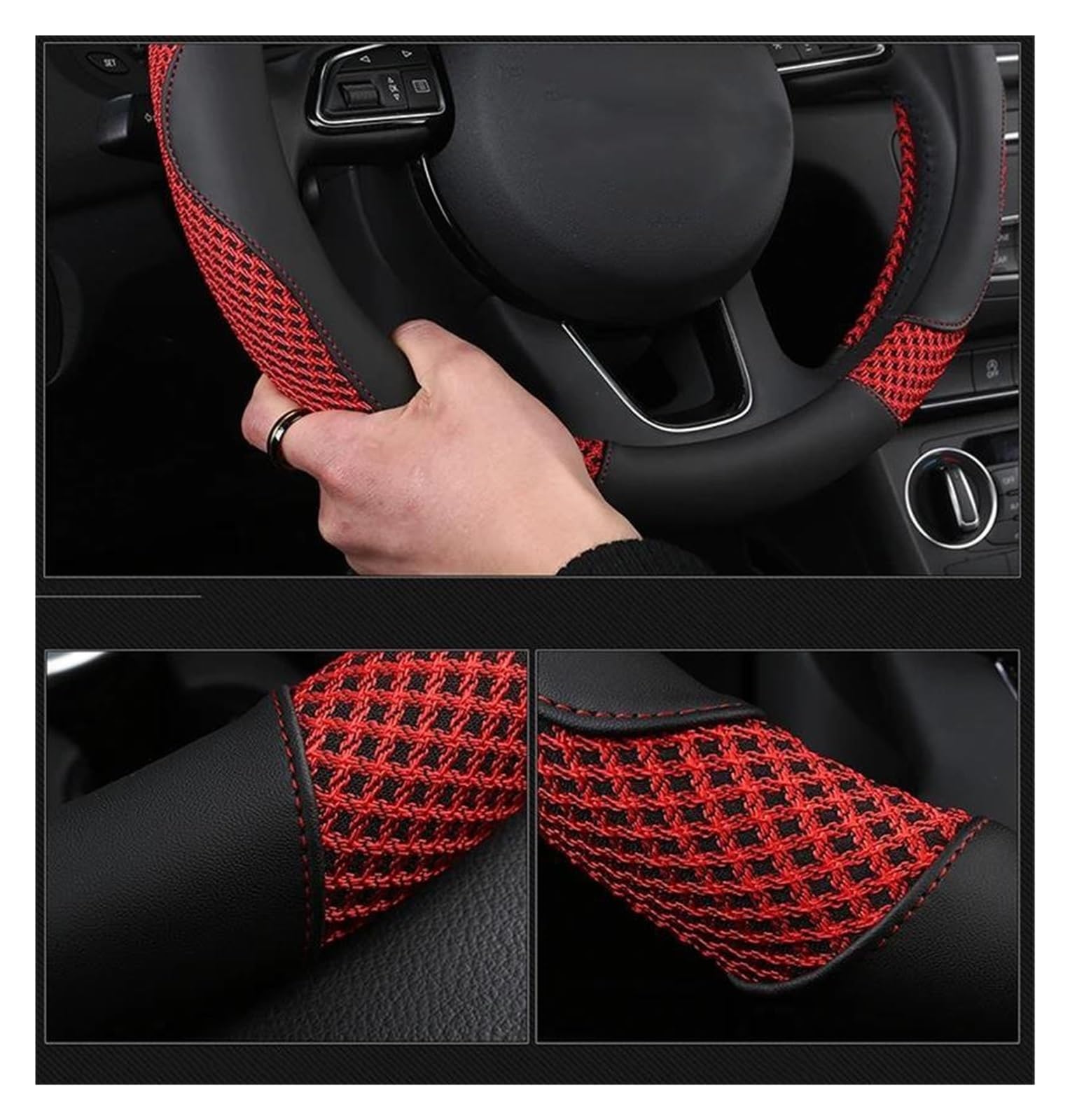 Couvre Volant Housse De Volant De Voiture en Cuir + Soie Glacée, 15 Pouces/38CM, pour Toyota pour Fortuner pour Yaris pour CHR Housse Protection Volant (Couleur : Beige)