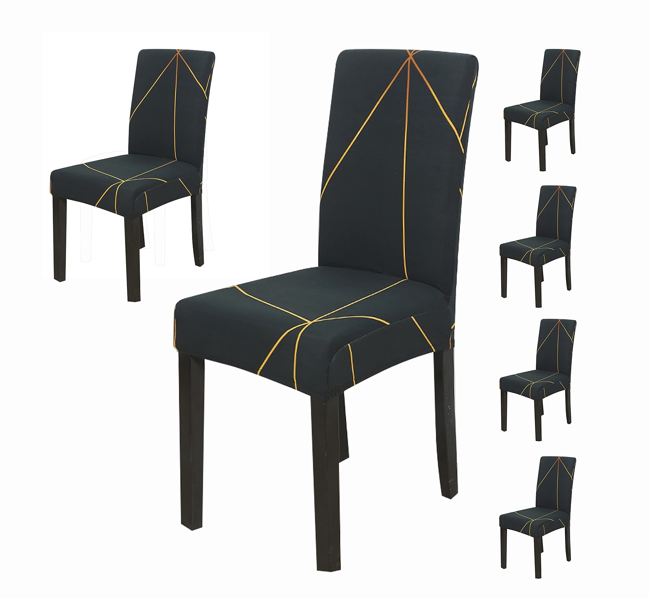 Quirk Elastic Chair Covers - Black & Brown Motif (Pack of 6) -28