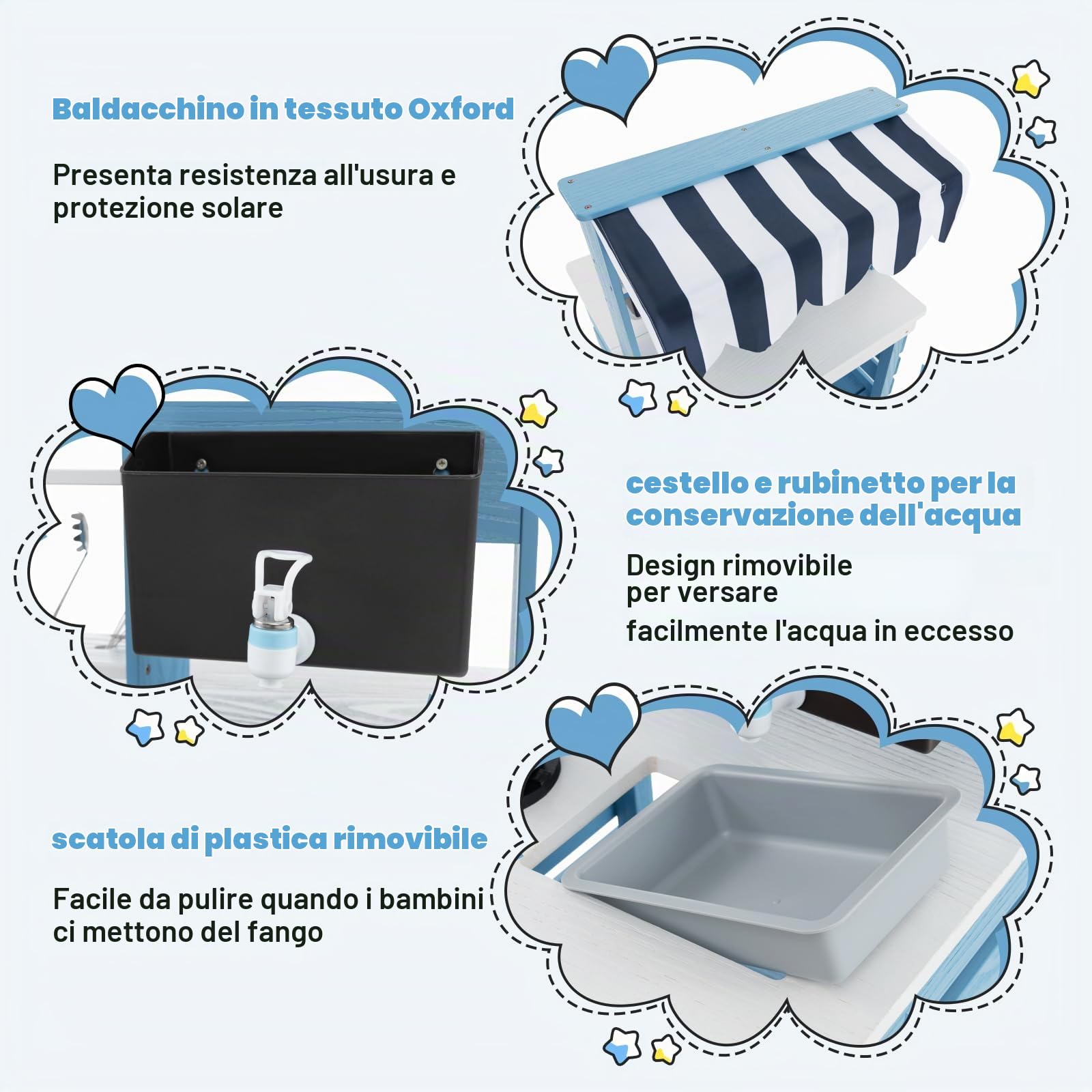 HOMASIS 2 in 1 Cucina per Bambini in Legno a Doppia Faccia, Giocattolo di Imitazione con Tettoia, Lavello Removibile, Rubinetto, Set da Cucinetta per Bambini di 3 Anni in su (Blu)