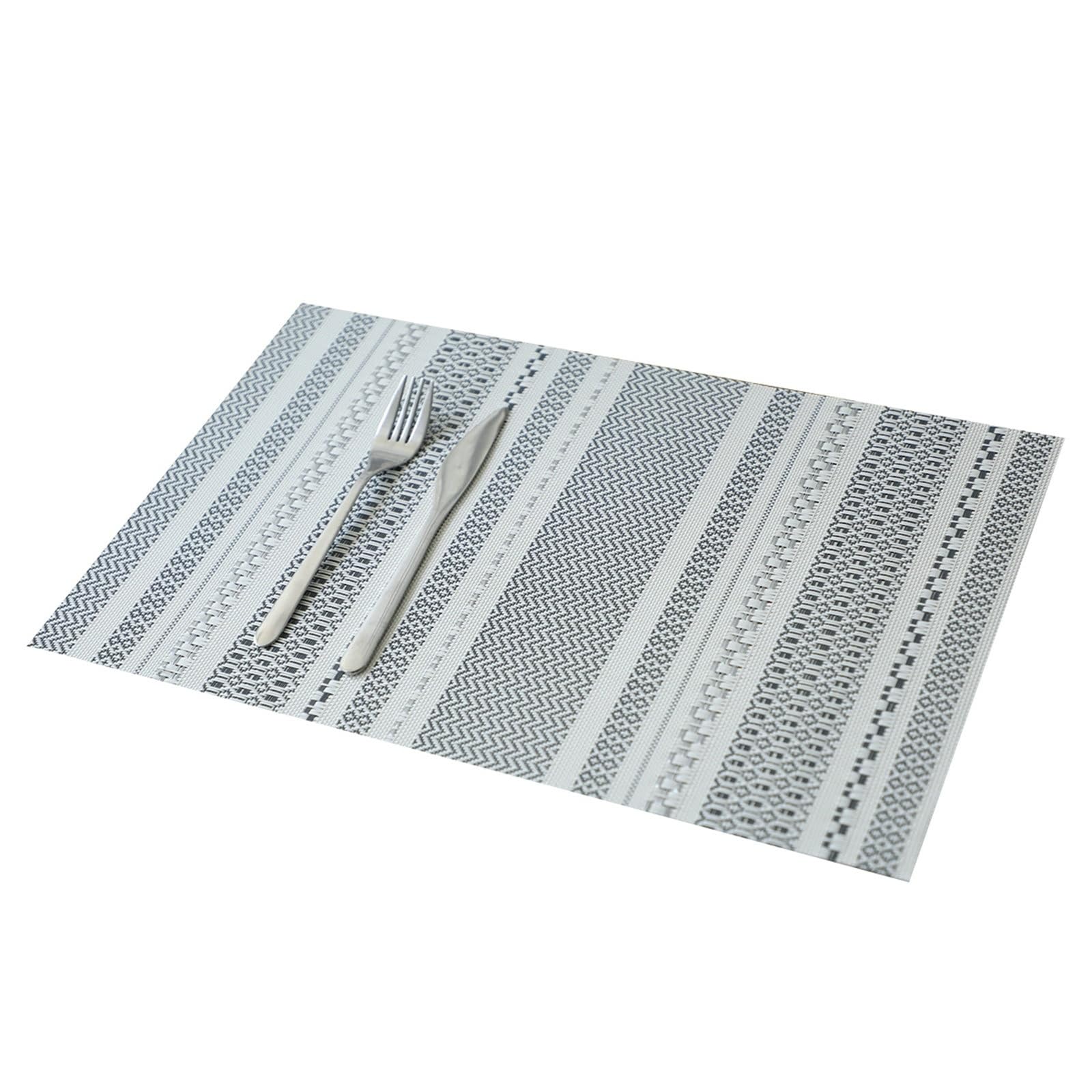 KnSam Manteles individuales textiles cuadrados, juego de 6 manteles individuales de PVC, rectangulares con rayas horizontales, manteles individuales lavables en negro para casa y hotel, 45 x 30 cm