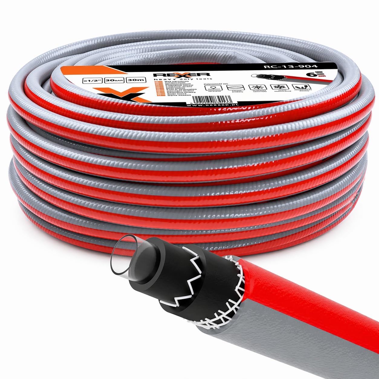 REXXER Gartenschlauch-Set 30 m, 3/4 Zoll, 6-lagig | 19 mm, inkl. Sprühdüse, Schnellkupplungen und Wasserhahnanschluss, verdrehsicher, UV-beständig