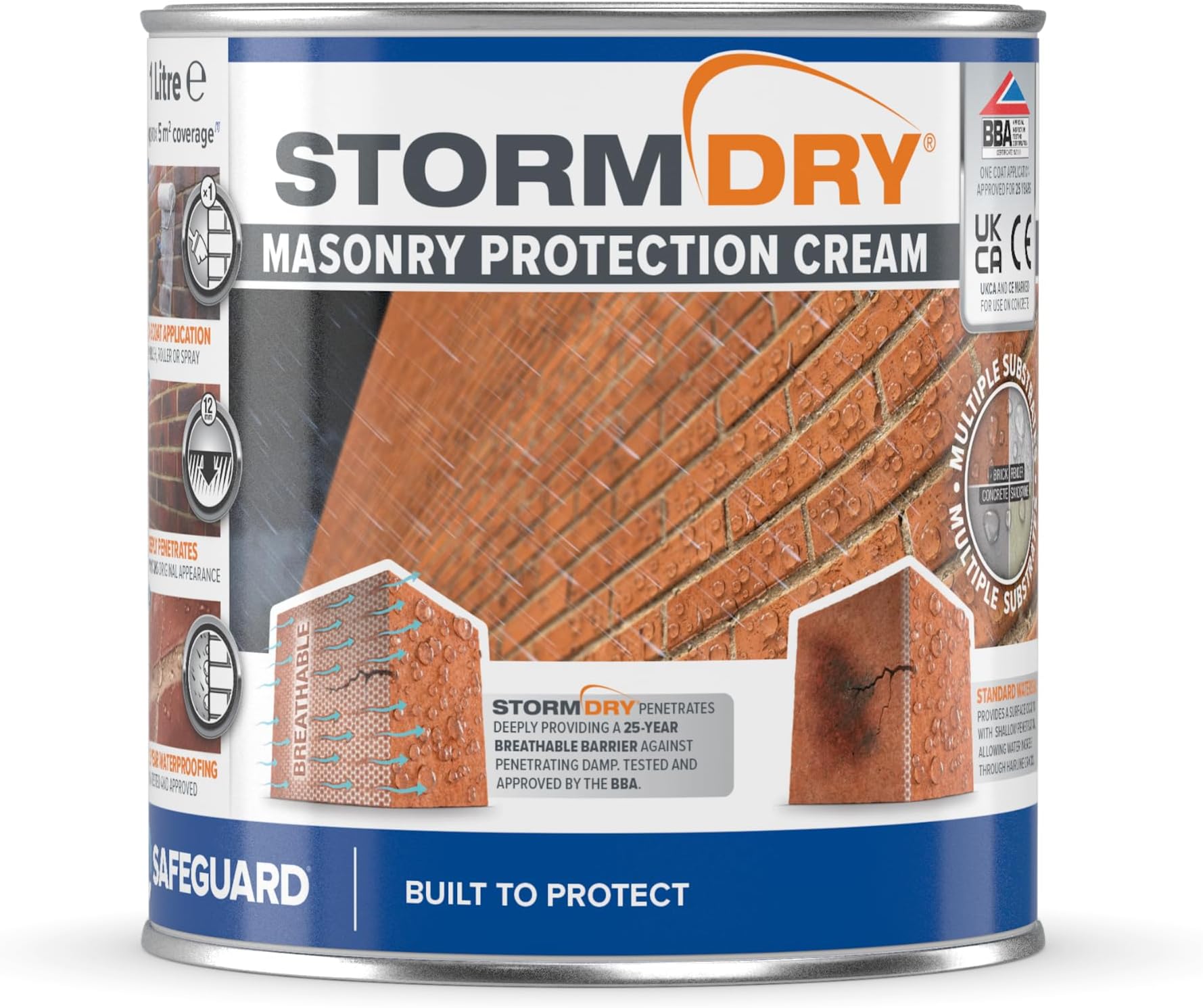 Stormdry Masonry Waterproofing Cream (1 Litre) 25 Year BBA Approved Exterior Brick Sealer. Breathable, Colourless Brick, Concrete, Stone, Mortar, Sandstone & Granite Waterproofer
