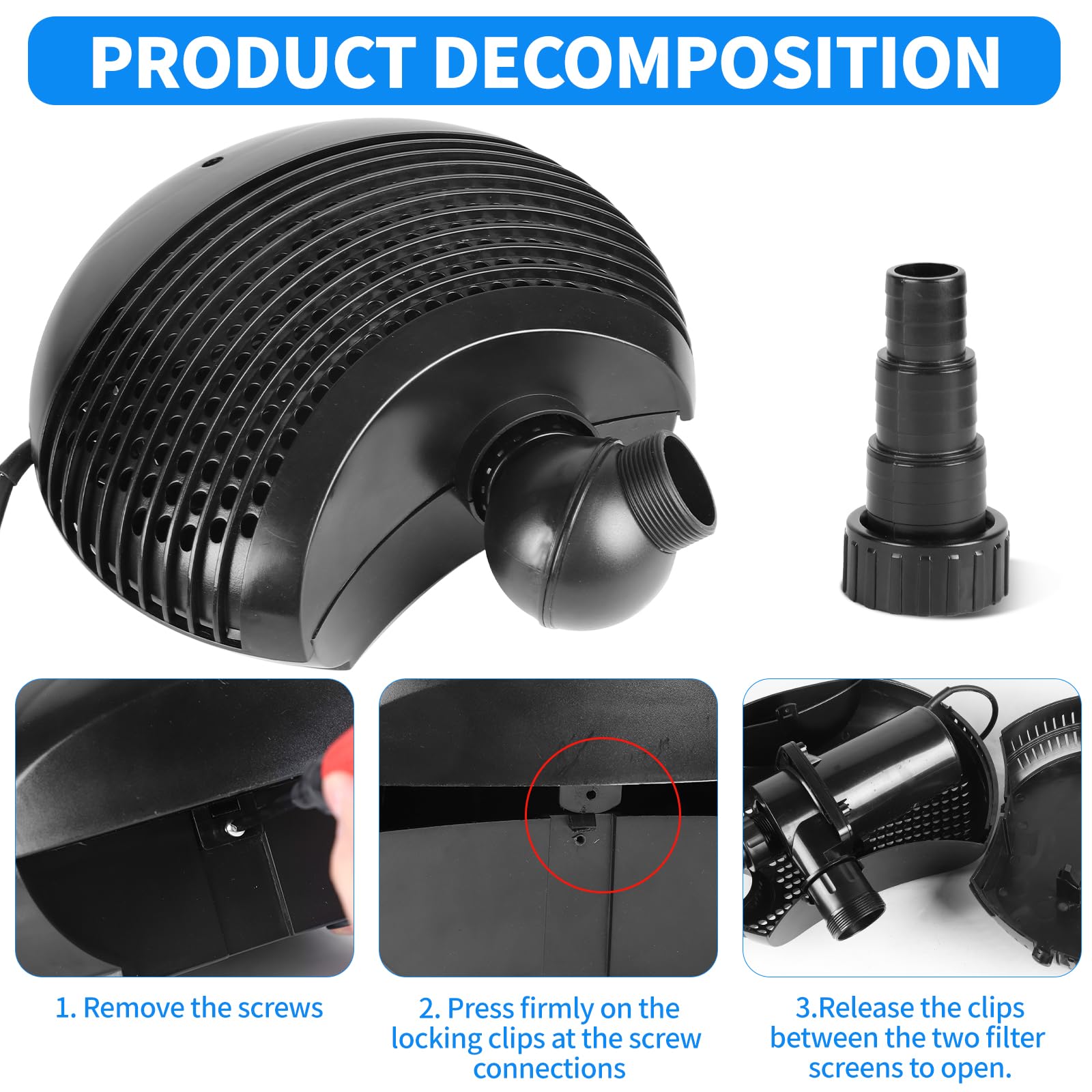 DBREAKS Bomba de Estanque Exterior 155W 10000L/H, Bomba para Fuente, Bomba Agua de Jardín de Sumergibles con 10M Cable, Bomba de Arroyo de Filtro, para Cursos de Agua,