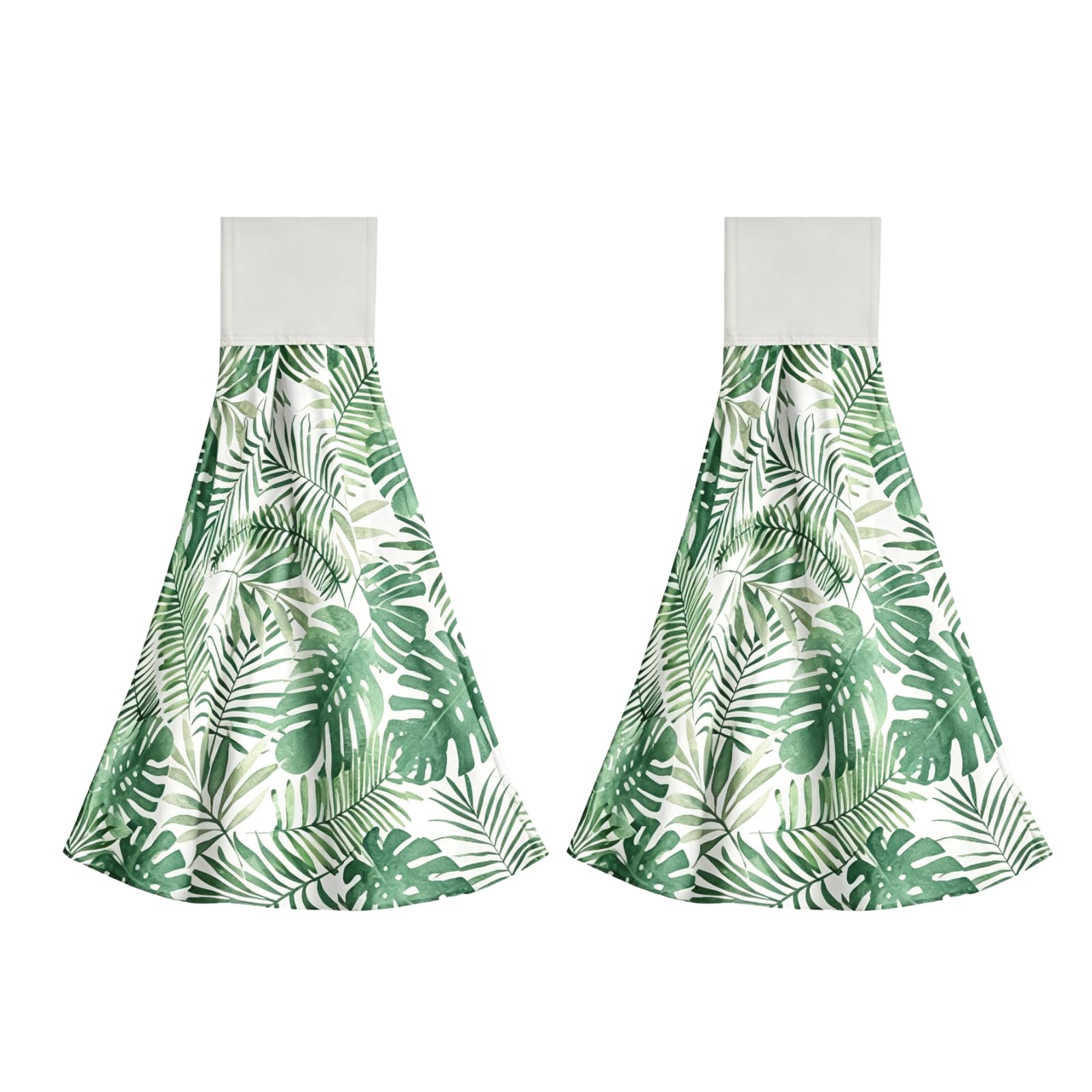 LOMYLM 2pcs Summer Tropical Kitchen Towels with Hanging Loop, Green Palm Monstera Print Tea Towels Absorbent Microfiber Dish Cloths Reusable Quick Dry Hand Towel for Kitchen Bathroom (18.5x12 inch)