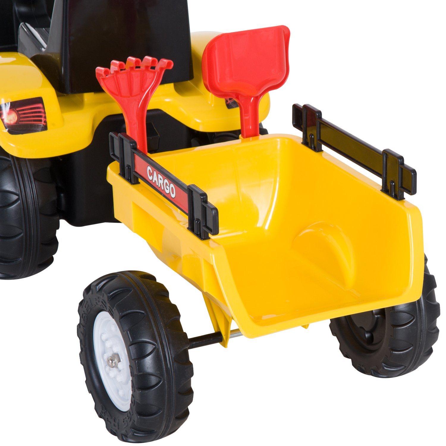 HOMCOM Trettraktor mit Anhänger Tretauto ab 3 Jahre 133 x 42 x 51 cm Gelb | Traktor mit Anhänger, Spielzeug Kinder