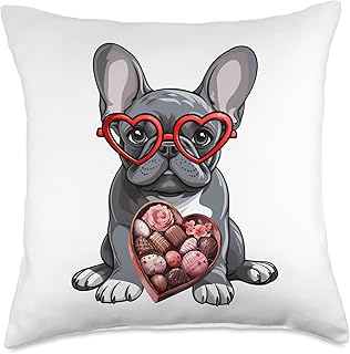 French Bulldog Heart Glasses and Chocolate Valentines Day Throw Pillow
