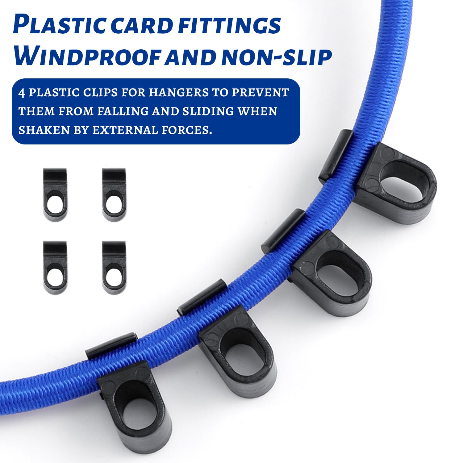2 estensori da 1,5 m con gancio, regolabili liberamente, dotati di 8 clip, antivento e antiscivolo, con gancio di estensione, adatto per reggere bagagli, asciugare vestiti (blu)
