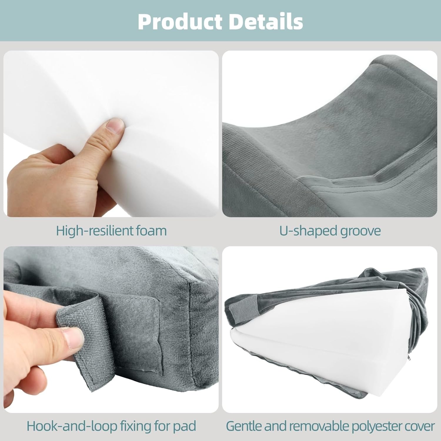 Adjustable Arm Elevation Pillow Support, 2-in-1 Ergonomic Wedge Bolster with U-Shaped Groove, Post Surgery Support Recovery Boost Pillow for Arm, Hand, Leg, Elbow, 15.7 x 9 x 3 in