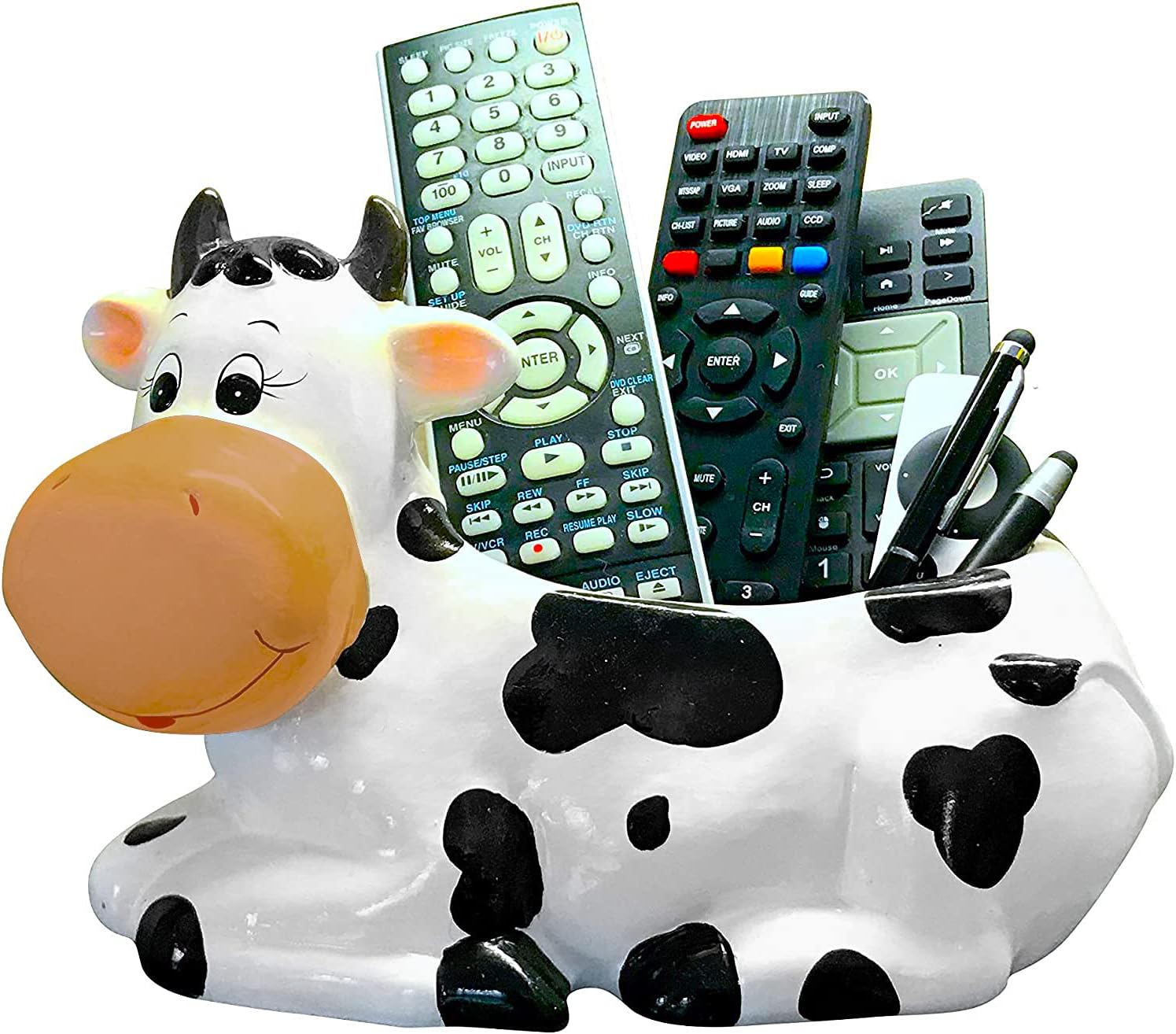 Cow Planter Pot - Cow Print Party Decoration Supplies - Garden Backyard Cow Stuff Statue - Flower Ceramic Succulent Planter - Plantador de Vacas - Large 9" with Drain