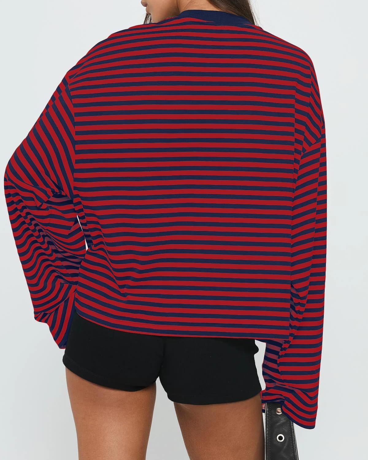 Cioatin Women Oversized Long Sleeve Striped Tee Shirt Tops Y2K Aesthetic Preppy Crewneck Sweatshirt Pullover Fall Outfits - Image 2