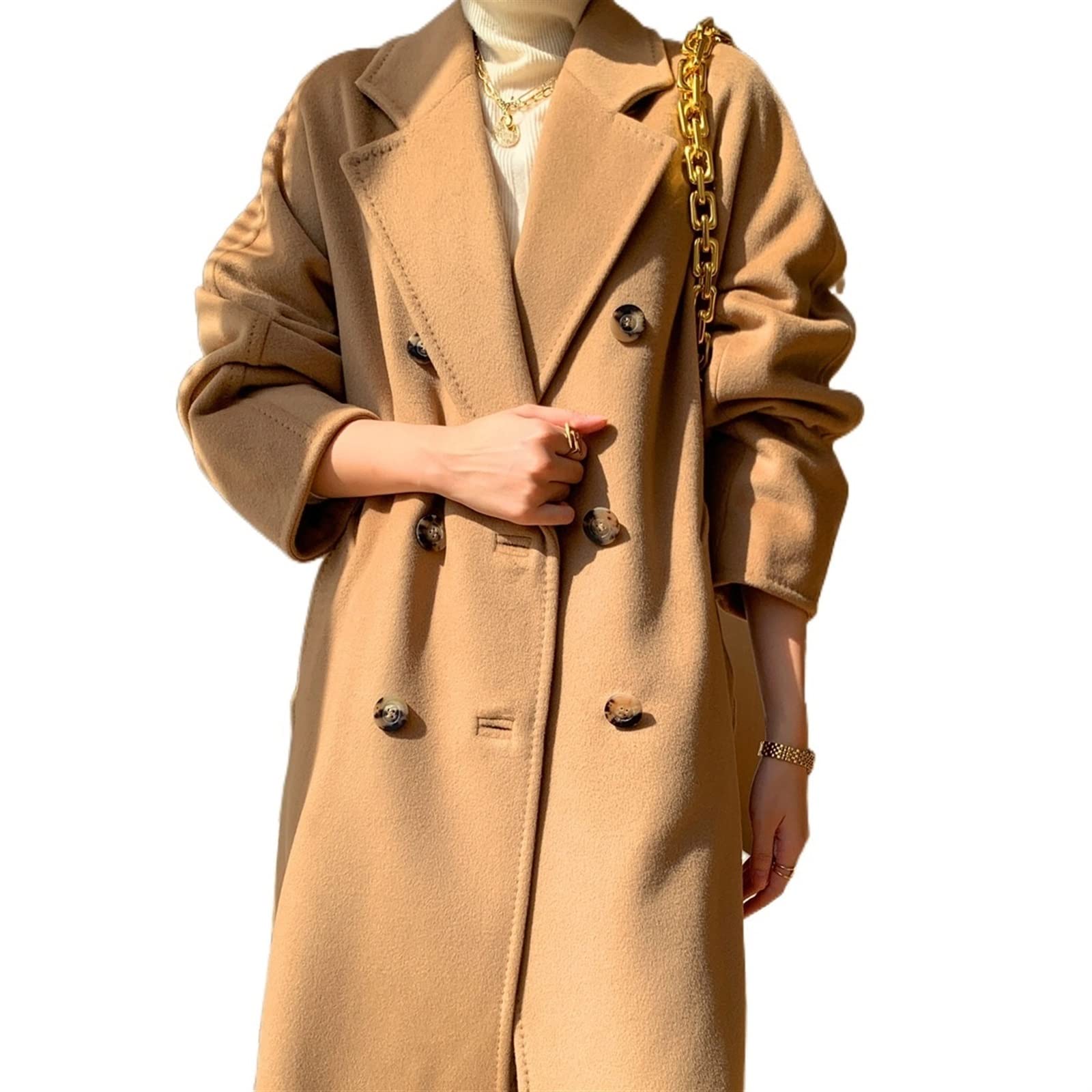 Camel Cashmere Double Breasted Long Coat