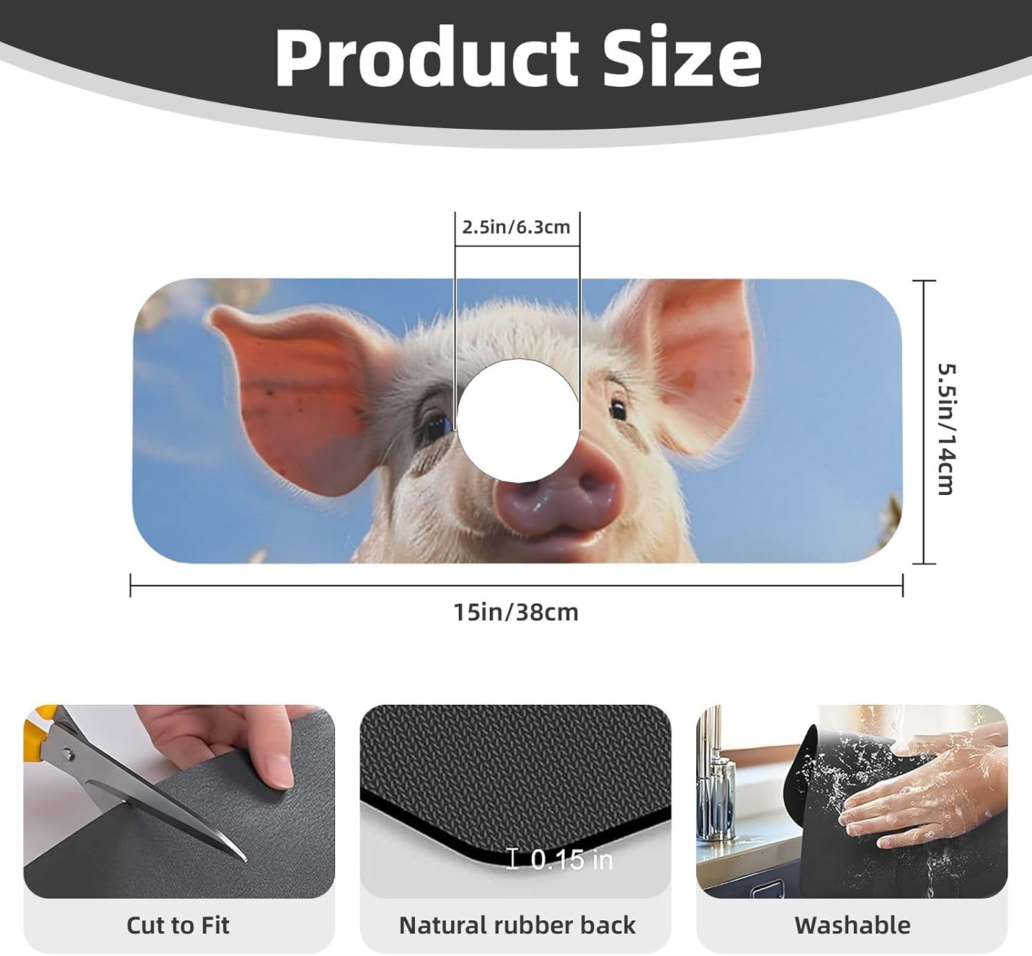 Splash Guard Mat For Kitchen Sink , Super Absorbent Fast Drying Faucet Mat Cute Pig Draining Mats Sink Gadgets Behind Faucet Sinkmat For Kitchen Bathroom 15"X5.5" image 2
