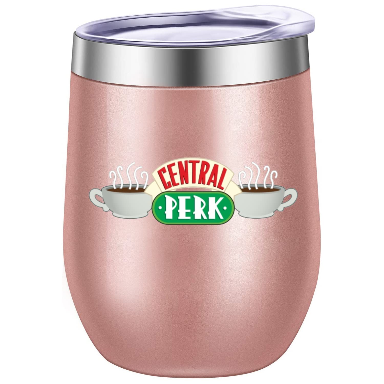 FRIENDS TV Show Merchandise Central Perk Mug Stainless Steel Tumbler Cups with Lids-Stemless Wine Glasses for Coffee, Cocktail, Drink, Tea and Beer- Birthday Gifts for Women 12 OZ