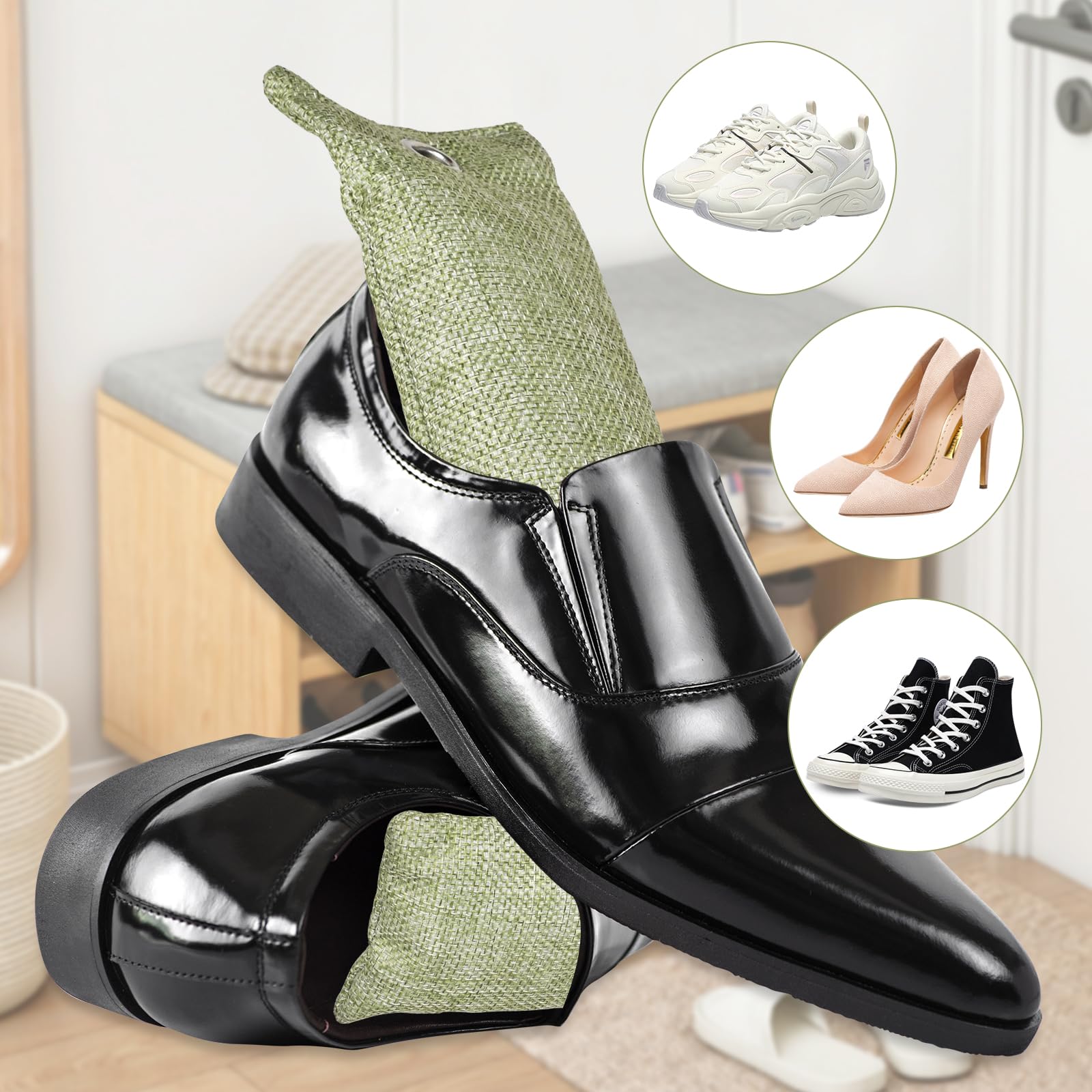 4 Pcs Neutralizador De Olores Para Zapatos,Bolsa De Carbón Activo De Bambú, Desodorante Zapatos,Ambientador Natural Para Automóvil,Para Armarios, Zapatos, Eliminar Los Olores,4x75g (Verde)
