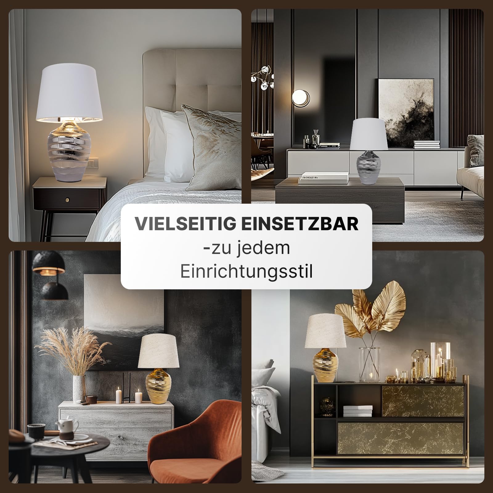 ARTE LAMP Tischlampe Moderne Keramik-Tischleuchte für Wohnzimmer, Weiß, Chrom, E27, dimmbar, 25 x 25 x 40 cm