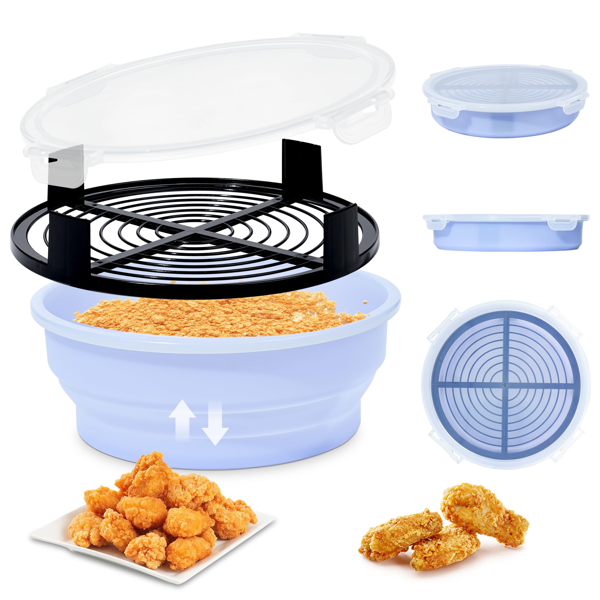 FJNATINHCollapsible Batter Bowl, Better Breader Shaker Bowl with Lid，Mess Free Breading Shaker Container，Breading Bowl Shaker for Fried Fish, Fried Chicken, Onion Rings,Wings