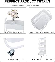 Vista 5 de Melody House Estante organizador de almacenamiento de 4 niveles de malla metálica con ruedas bloqueables para sala de estar, cocina, oficina