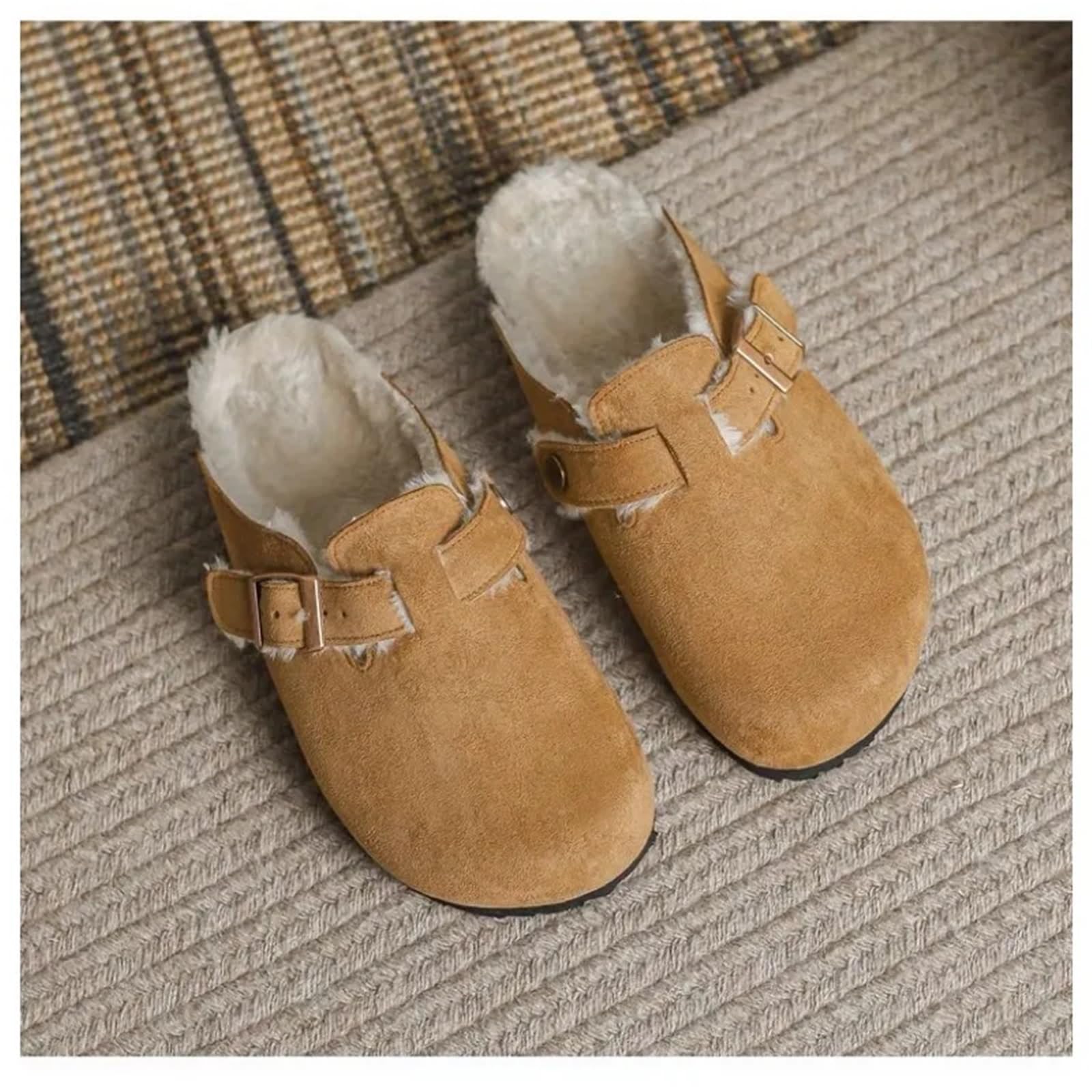 Zapatillas de mujer Zuecos piel Invierno Hogar Peludo Corto Felpa Planas Diapositivas Cálido Al aire libre Casual Hombres