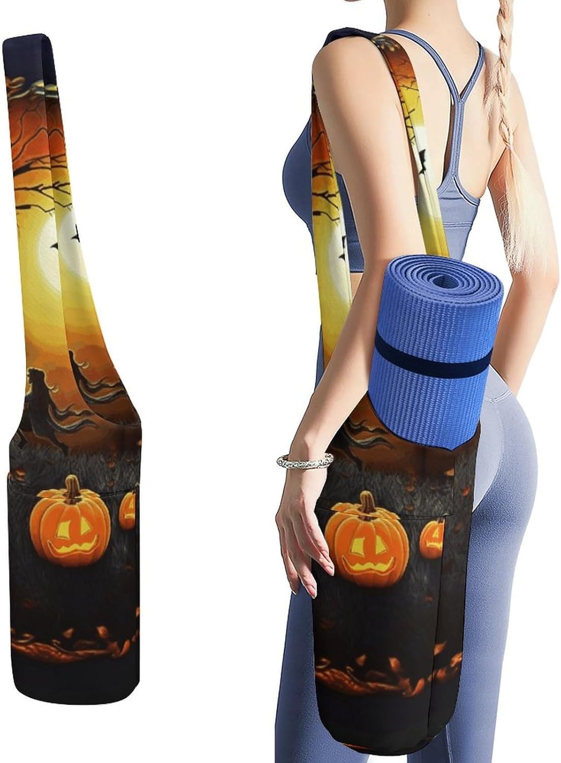 Halloween Party Yoga Mat Bag Yoga Backpack Multi Pocket Exercise Yoga Mat Carrier Multi-Functional Storage Bag for Pilates Beach Travel And Everyday Use