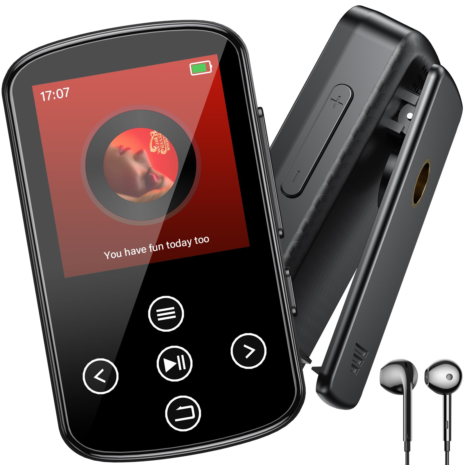 Lettore MP3 Bluetooth 128GB Con Clip – Mini Music Player Con Altoparlante HD, Radio FM, Ebook, Registratore, Schermo 1.54" A Colori – Per Sport E Viaggi