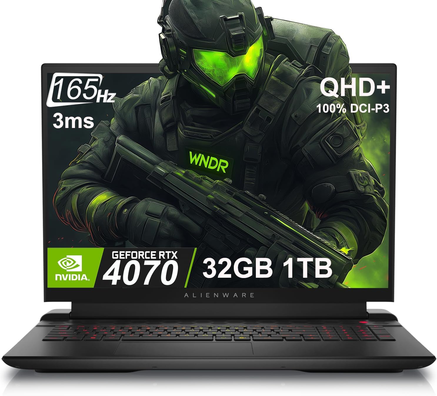 Alienware m18 (2024) Gaming Laptop (18" 165Hz QHD+, AMD Ryzen 9 7845HX (Beat i9-13900HX), 32GB DDR5 RAM, 1TB SSD, GeForce RTX 4070 8GB) AlienFX RGB Backlit Keyboard, FHD IR Camera, Win 11 Home, Black