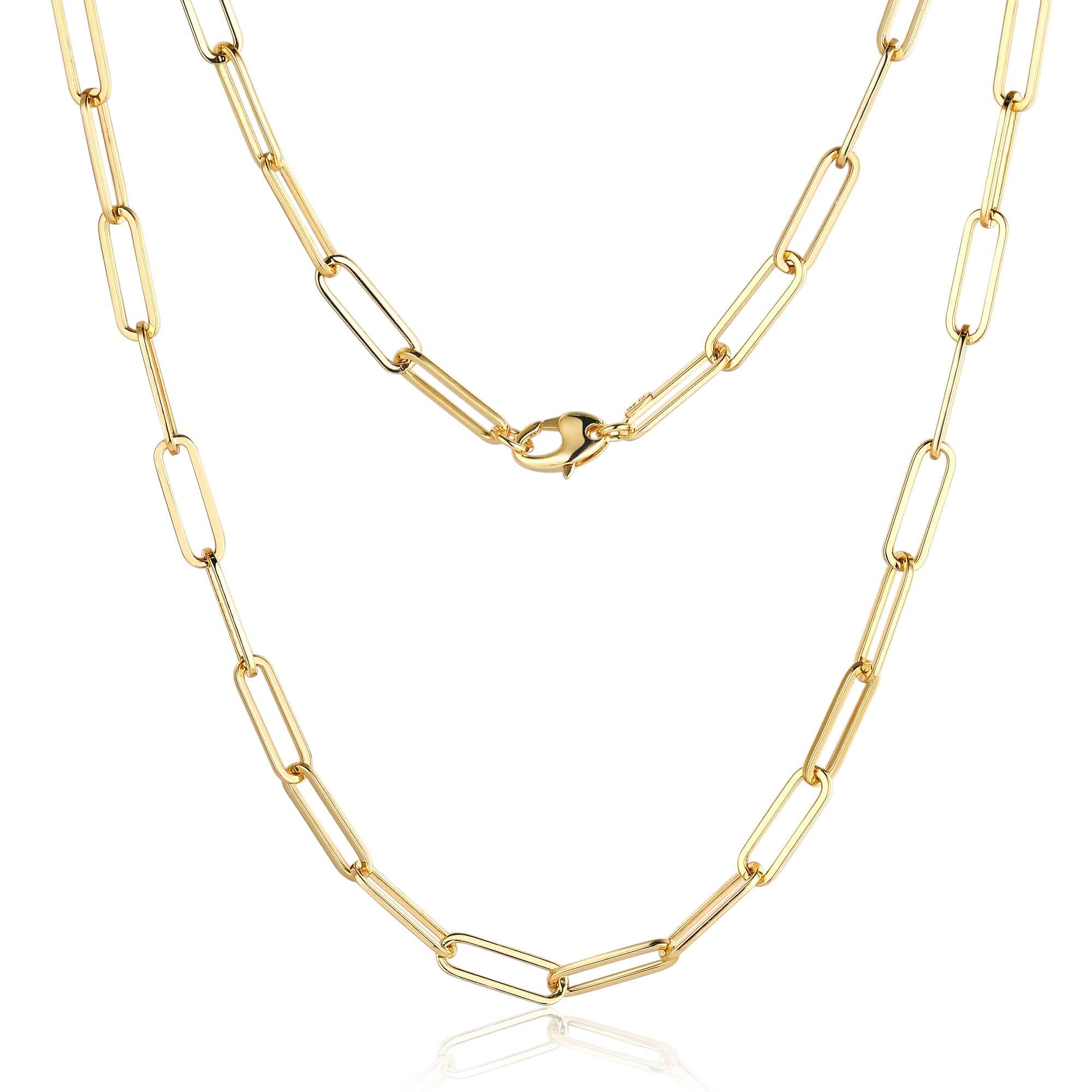 5MM Paperclip Gold Chain Necklace for Women Men, 14K Gold Filled Dainty Link Necklace, Minimalist Everyday Jewelry, Perfect for Layering, 18/20/22/24 in