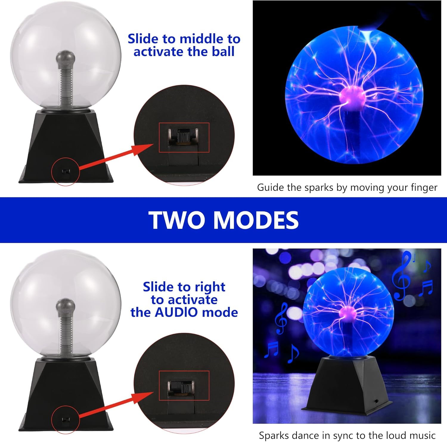 Gresus 6 Inch Plug-in Plasma Ball Lamp - Touch & Sound Sensitive Interactive Plasma Lamp Nebula Sphere Globe, Science Educational Gift for Decorations/Parties/Bedroom (Blue)