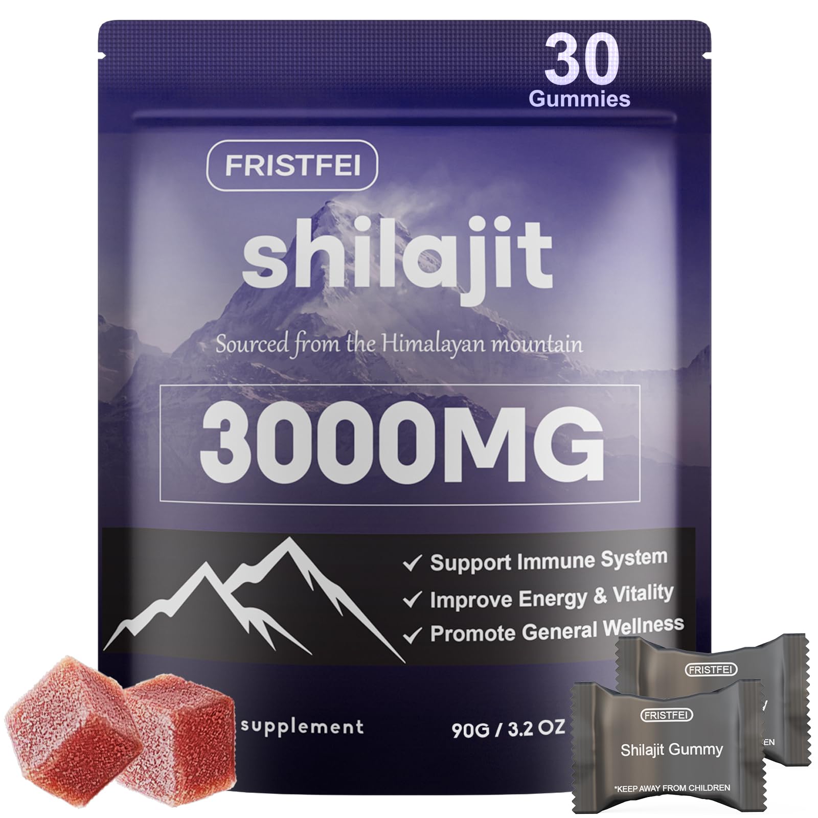 Pure Himalayan Shilajit Gummies for Men & Women - 100% Natural & Organic | 85+ Trace Minerals & Fulvic Acid | 30 Count | Individually Packaged