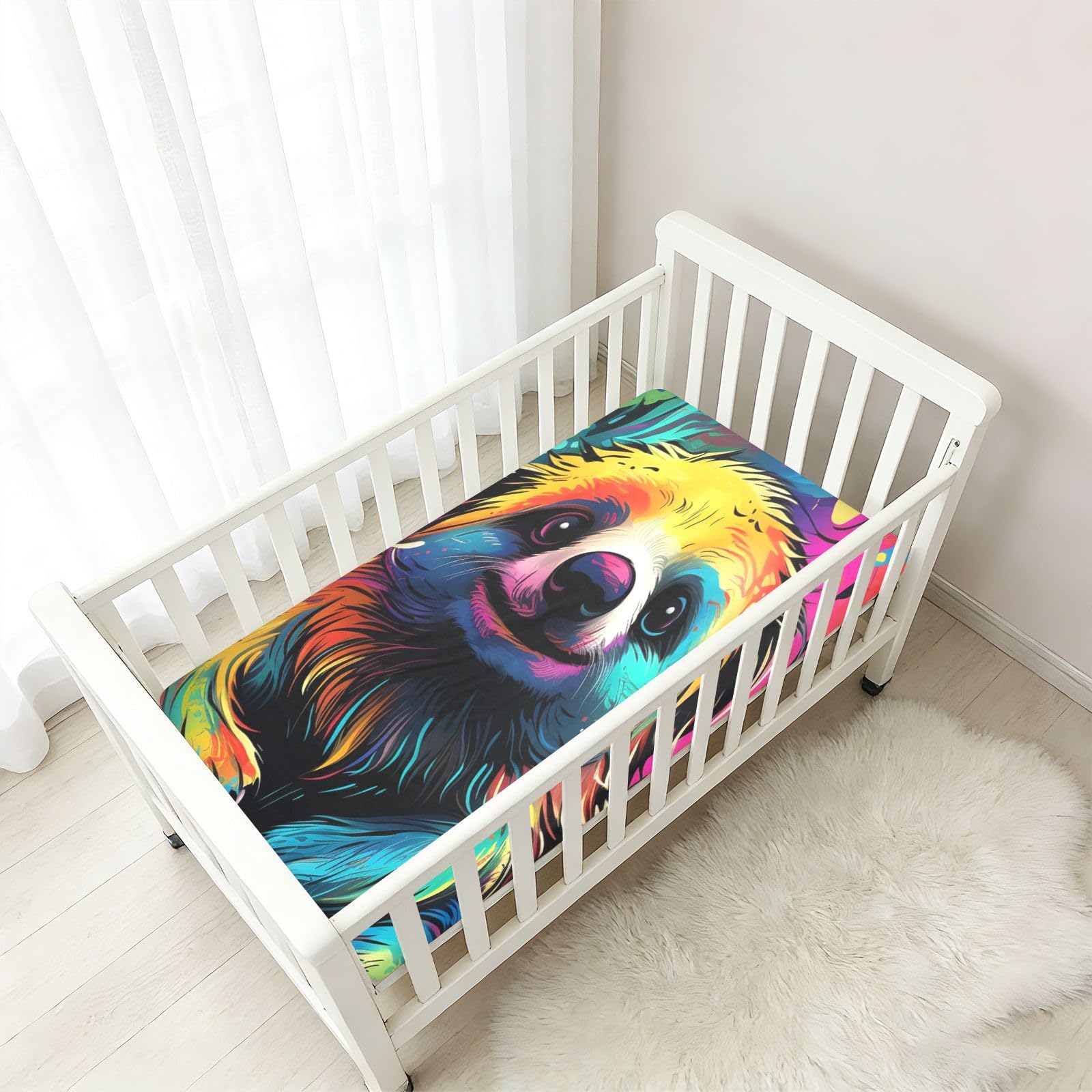 Colorido Oso Perrito Sábana de Cuna para Niños Pequeños,Sábanas de Algodón Suave para Bebés Aptas para Colchón Corralito