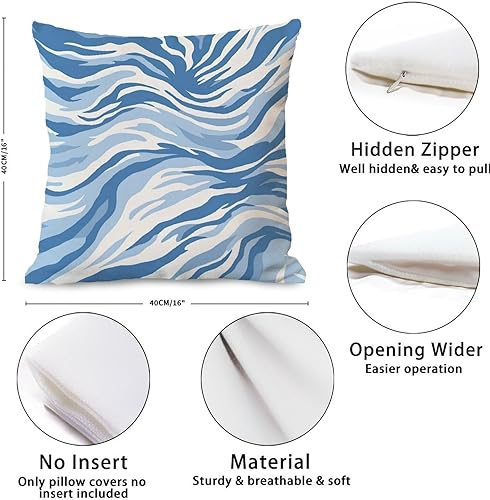 Miniatura 6 de Blue Tiger Print Throw Pillow Case Animal Background Cushion Cover 16x16in Decorative Pillow Home Cotton Linen Elegant Pillow Case for Couch Sofa