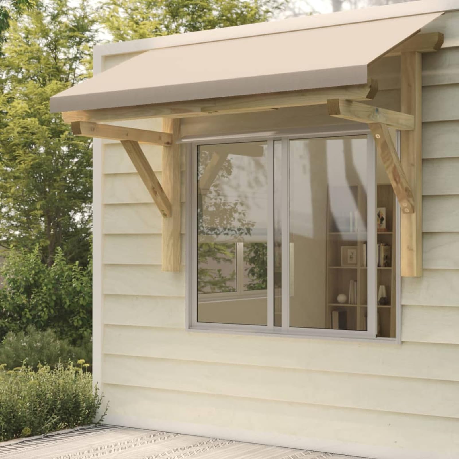 Homgoday Marquesina de madera para puerta, decoración rústica, 200 x 100 x 100 cm, modelo 49454