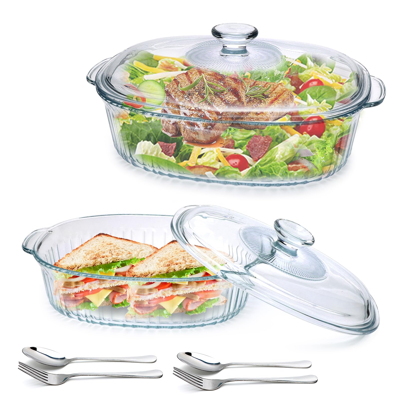 Encheng 2-Pack Ribbed Oval Casserole Set