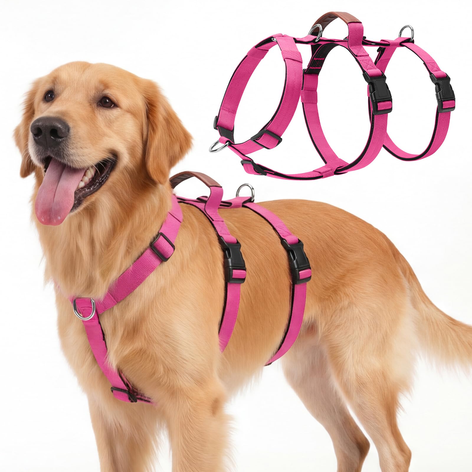 Ledeak Escape Proof Dog Harness, Adjustable No Pull Harness with Soft Padded Handle, Adjustable Anti-Pull Pet Vest for Medium and Large Dogs Outdoor Training Walking, Escape-Proof Design(Rose Red, XL)
