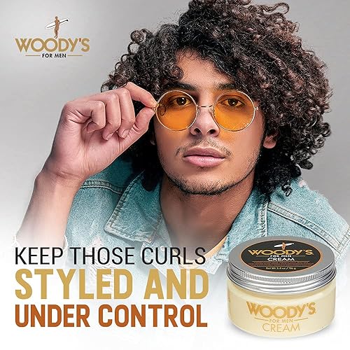 Miniatura 3 de Woodys Crema para peinar para hombres controla el cabello rizado y ondulado soluble en agua con un acabado de brillo saludable añade volumen y