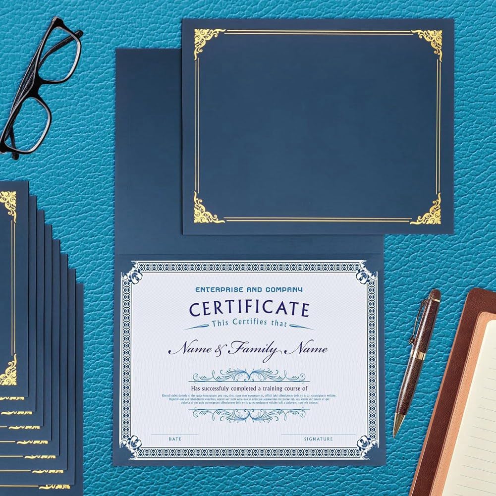 TOBEOME 10 Piece Certificate Holders, Diploma Holders Certificate Covers with Gold Foil Border Blue Paper for Letter Size 8.5x11 Inch - Image 4