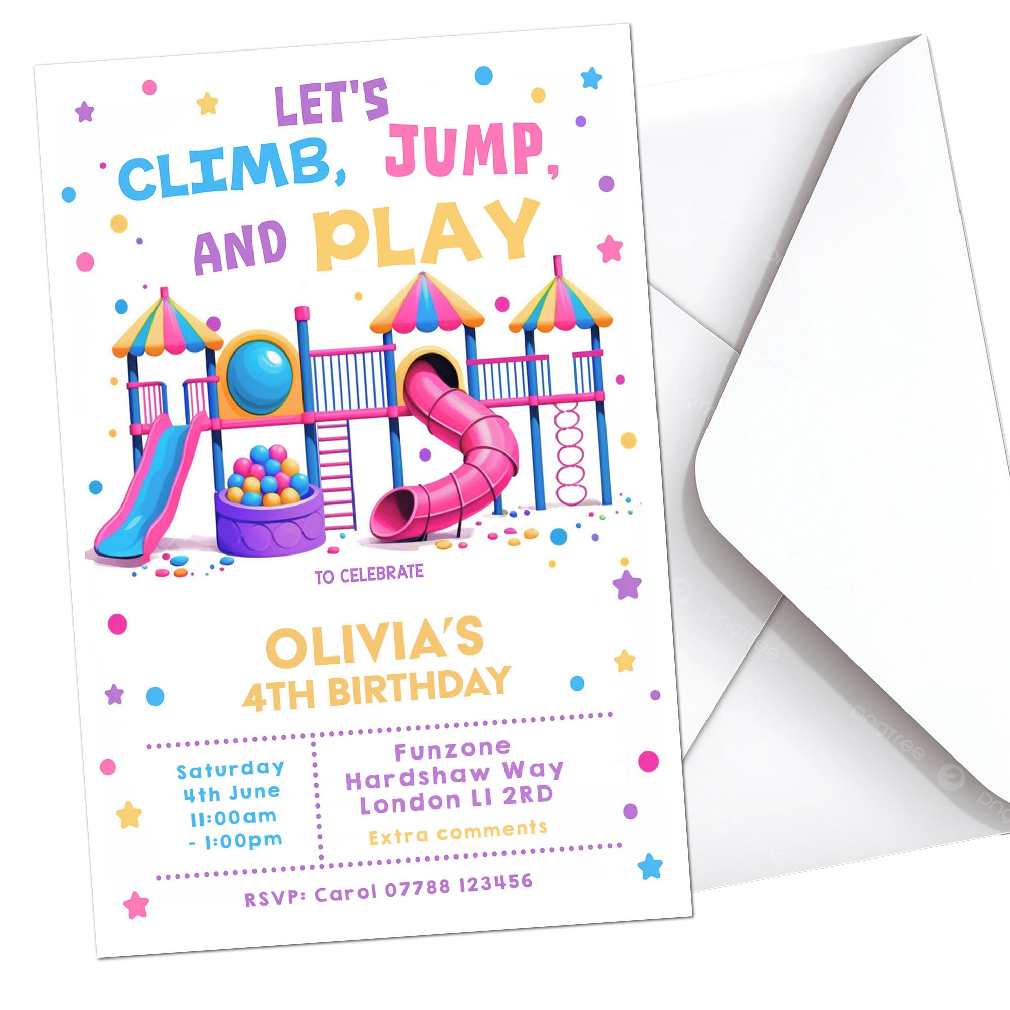 Soft Play Invitations Personalised Party Invites Birthday & Envelopes (K264)