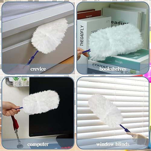 Miniatura 4 de Peryiter Juego de 100 piezas de repuesto desechables con 2 mangos, repuesto de plumero blanco, mango extensor electrostático desechable para hogar,