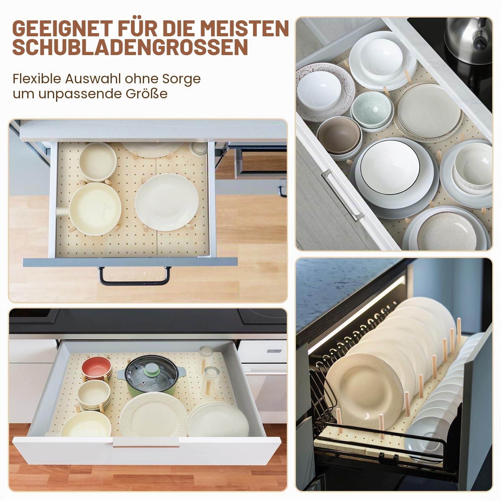 Kigley Stecktafel-Schubladen-Organizer mit 96 Schubladen, Holz-Küchenteller, Organizer für Geschirr, Lebensmittelbehälter, Kochgeschirr, Utensilien (53,3 cm, Holzfarbe)