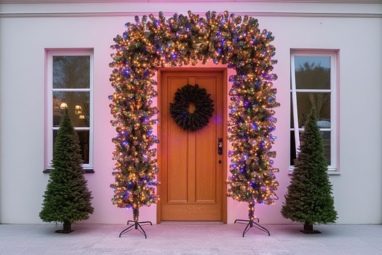 150cm Wide Single Christmas Door Arch - Pre-Lit - Warm White LED's