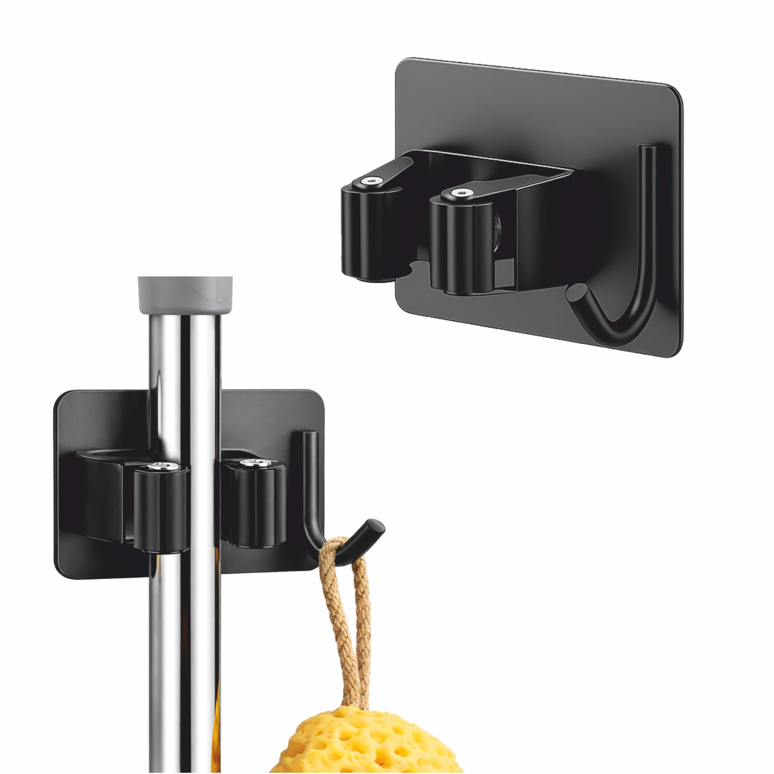 JIALTO 1 Pcs Stainless Steel Broom Holder with Hook - Wall-Mounted Adhesive Storage Solution for Broom Holders, Home, and Kitchen Organization