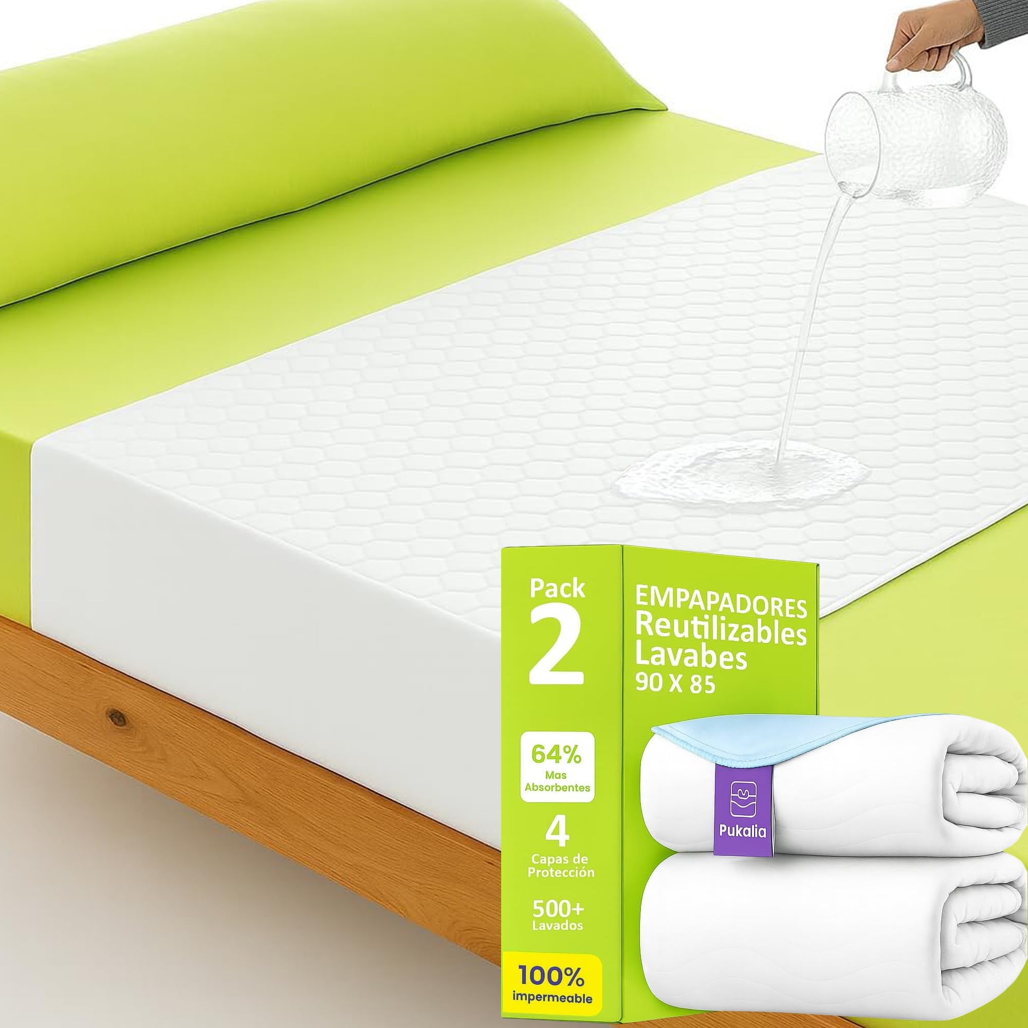 Empapadores Orgánicos Cama Adultos 90 x 85 cm (Pack X2) Reutilizable Super Absorbente - Lavables con Alas 4 Capas - Impermeable - Empapadores Bebe y Adulto - Rayon derivado de Bambú.